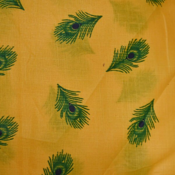 Sunshine Yellow Peacock Feather Printed Fabric