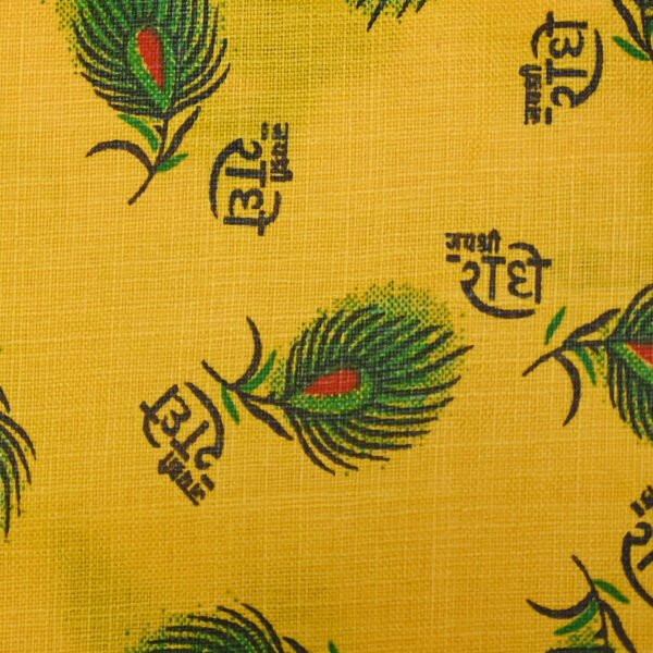 Yellow Peacock Feather Ethnic Print Fabric