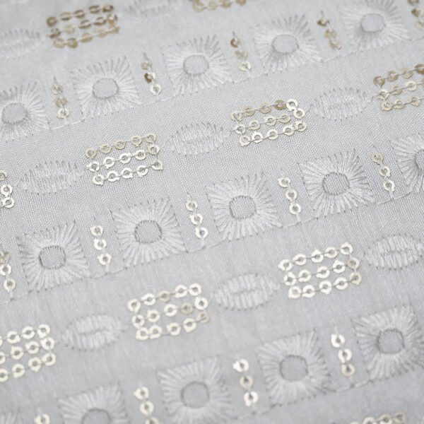 White Sequins Embroidered Designer Fabric