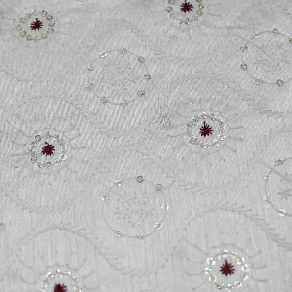 White Floral Sequins Embroidered Designer Fabric