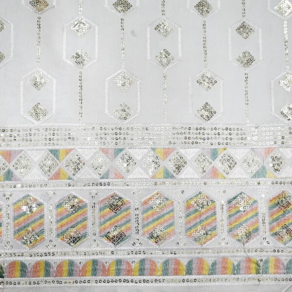 White Multicolor Sequins Embroidered Designer Fabric
