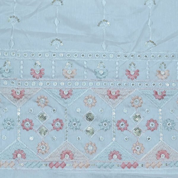 White Pastel Floral Sequins Embroidered Designer Fabric